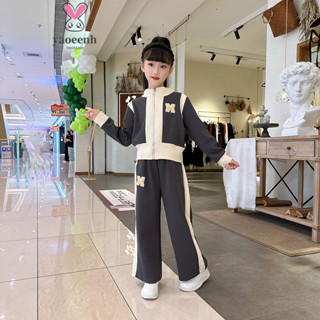120-170CM 春秋女童撞色寬鬆運動套裝 中大童立領小外套大學T棉褲兩件套 現貨 快速出貨