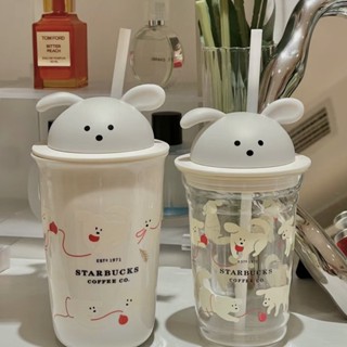 『woodwave木浪』現貨❤️‍🔥限量 星巴克 韓國 小狗 玻璃 吸管杯 馬克杯 呆萌 咖啡 吸管杯 帶蓋