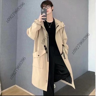 【臺灣精品】 春鞦德係風衣男中長款韓版潮流寬鬆夾剋外套親膚痞帥工裝美式大衣