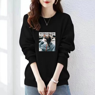 胖胖美依 中大尺碼上衣 大碼衛衣 大學T M-2XL長袖T卹 印花上衣 新款打底創意印花圓領正肩上衣-1762.