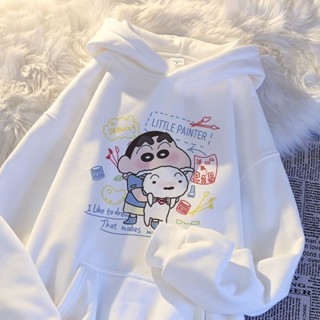 Sweater 顯瘦春秋日系卡通蠟筆小新印花連帽大學T男女學生寬鬆百搭外套 新款 現貨 24.9.24