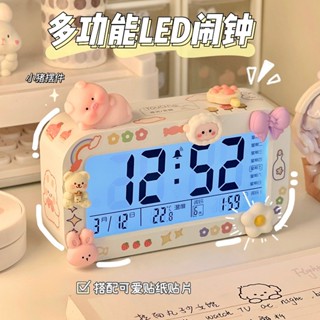 少女館🎀🎀 可愛學生專用夜燈時鐘鬧鐘兒童起床神器臺式鐘錶女孩桌面電子鐘小