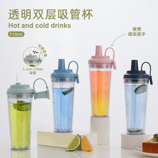 [贈吸管刷] 2024新款 -樂扣樂扣嚼對FUN飲/嚼對搖搖吸管杯 雙層吸管杯 大孔可吸珍珠奶茶杯 便攜磁吸