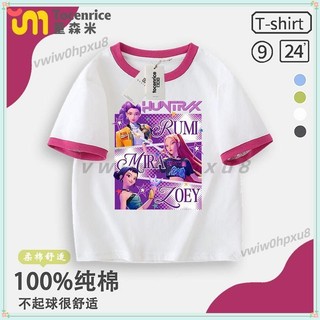 ✨臺灣出貨✨Kpop 獵魔女團短袖 男女兒童學生裝 2025夏季新款 純棉220g插肩T恤 百搭t恤衫 潮流印花tee