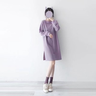 XUQWENJIAN2408 促銷秋款 2-300斤胖MM秋冬德絨大學T裙寬鬆韓版圓領無帽中長款保暖打底上衣熱賣