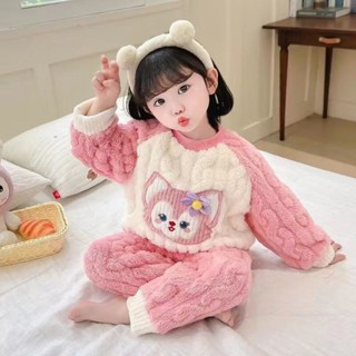 兒童法蘭絨睡衣可愛小女孩家居服新珊瑚絨套
