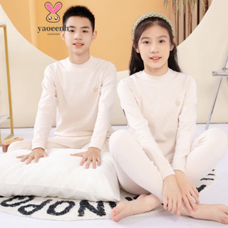 【YAOEENH】100-180CM 秋冬青少年中領舒絨內衣套裝 男女童保暖彈力條紋家居服 現貨 快速出貨