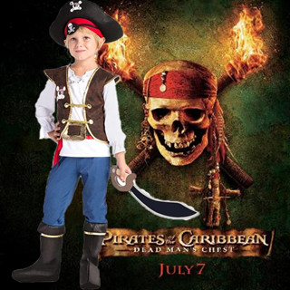 加勒比海盜海盜海盜服裝兒童男孩傑克船長上衣褲子頭飾萬聖節狂歡派對角色扮演服裝項鍊地圖帽子套裝