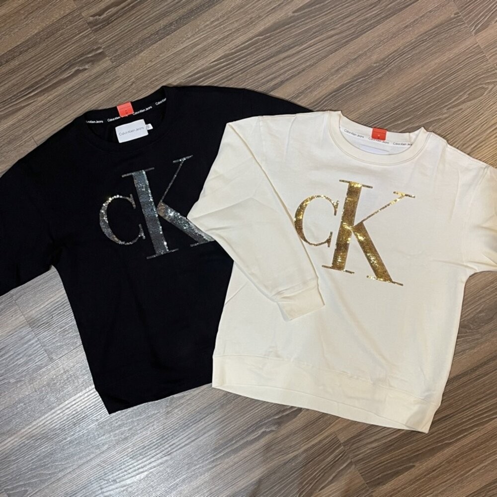 Calvin Klein CK LOGO 刷毛 女生大學T 圓領長袖上衣 內刷毛