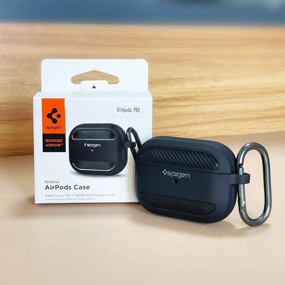 Spigen Rugged Armor 碳纖維紋理矽膠保護殼,適用於 Airpods Pro 保護殼 Airpods 1