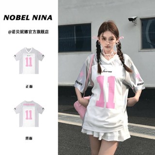 sporty chic⚽ 美式復古球衣V領短袖女夏季新款oversize寬鬆拼接潮流T恤運動上衣 球衣風穿搭 斯波蒂奇克