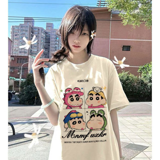 買五送一蠟筆小新印花短T 純棉短袖t恤女 短版寬鬆上衣 oversize 夏日可愛穿搭 長版休閑上衣 純棉短袖 女生衣服