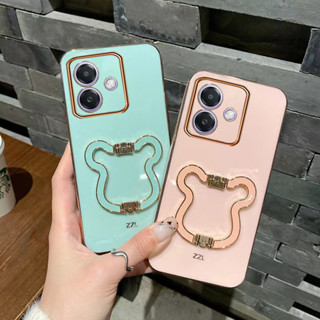 適用於 OPPO A3x Reno12F OPPOA3X 5G 手機殼帶可愛熊支架電鍍後蓋智慧型手機外殼
