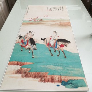 張大千 唐人行獵圖 復古書畫人物國畫真跡微噴仿古畫芯掛軸裝飾畫-nana0425