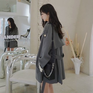 💯高品質#高階感風衣女2024春鞦韓版新款小個子夾剋大衣百搭中長款寬鬆外套