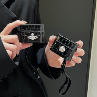 山茶花鱷魚紋皮套適用於 Apple AirPods 1 2 3rd Pro 2 時尚金屬配件防摔保護套藍牙耳機充電收納盒