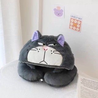 U型枕 頭枕 少女心可愛卡通小熊惡魔連帽U型護頸枕 頸枕 午睡枕頭旅行飛機帶帽子u枕 旅行枕 枕頭
