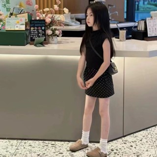 [極速出貨]夏季新款童裝女童黑色碎花短裙兒童波點半身裙中小童韓版時尚韓版洋氣潮流百搭舒適休閒小清新高階感淑女風修身顯瘦女