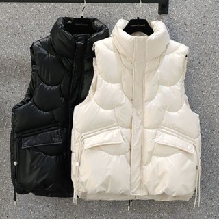 胖胖美依 防風外套 加厚保暖外套 馬甲外套 中大尺碼M-3XL 新款洗亮面羽絨棉馬甲女短款立領外穿馬夾-1744.