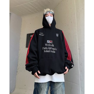 美式街頭徽章織帶連帽大學T 男女同款 秋冬潮牌刺繡寬鬆運動情侶帽衫外套
