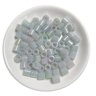 宏雲Hongyun-jf-(5pcs)- 緬甸料a貨翡翠DIY飾品配件淺豆色翠玉筒珠散珠大孔桶珠油青色玉