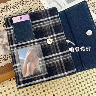 小幸運🍀 小紅書同款深藍格紋四宮格卡冊 ins拍立得3寸小卡追星少女心收納冊 相簿 小卡收納冊 遊戲卡收納冊 小卡卡冊