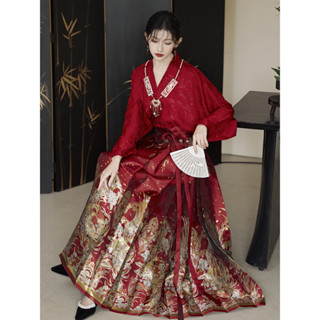 【桃喜Rich現貨】織金馬面裙 新中式 婚禮新娘敬酒服 訂婚服 紅色馬面裙套裝 中式婚禮 改國風交領上衣 改良漢服