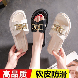 『一字拖』現貨 拖鞋 女2023新款夏季輕便沙灘女鞋一字拖厚底外穿軟底軟皮真皮 涼拖