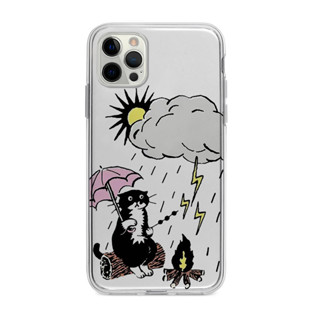 卡通躲雨的貓適用iPhone15promax手機殼13pro卡通xsmax簡約11透明xr可愛12mini軟14Plus