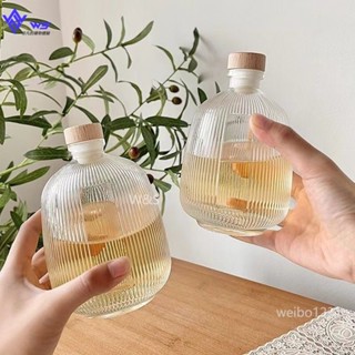 W&S 【冷萃玻璃瓶】500ml條紋玻璃瓶 創意玻璃酒瓶 密封玻璃瓶 高顏值隨手小酒瓶 果酒瓶咖啡瓶玻璃分裝容器