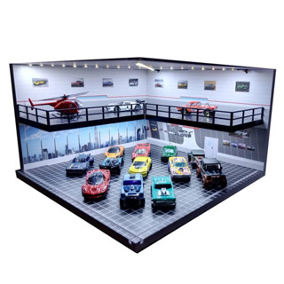 1/64 汽車陳列室車庫場景模型,帶輕型組裝停車場西洋鏡停車場,用於微型車輛展示
