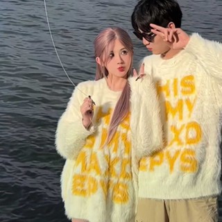 美式復古仿貂毛慵懶風毛衣男 寬鬆潮牌秋冬季情侶針織衫上衣外套