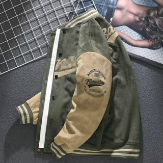 （高品質）麂皮絨棒球服男士秋冬美式復古外套春秋寬鬆上衣刺繡飛行員夾克潮冬季外套 保暖外套 防風外套