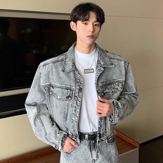 牛仔外套 新款復古水洗做舊短版牛仔夾克 男女翻領夾克 情侶外套上衣潮