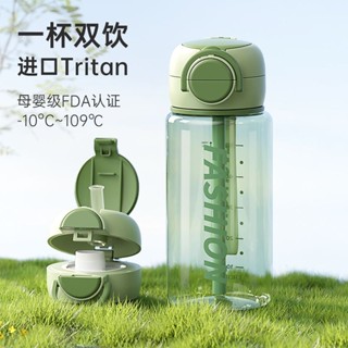 臺灣出貨 希樂扣水杯 男大容量塑膠tritan新款雙飲兒童上學專用夏季吸管杯子 手提水壺 運動水壺 大容量水壺 R02