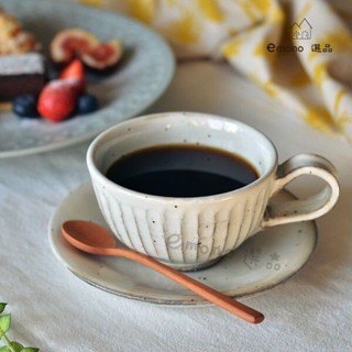 【emono選品】日本製 美濃燒 粉引手工刻紋 咖啡杯盤組 現貨