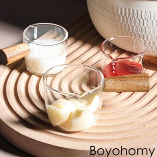 【Boyohomy】日式耐熱玻璃咖啡奶盅 帶把迷你奶壺調咖啡萃取加奶杯子 木柄小奶盅