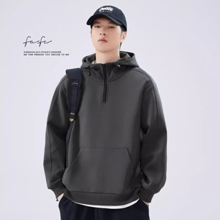 春秋季半拉鍊連帽立領大學T 男款 美式潮牌寬鬆休閒套頭上衣外套