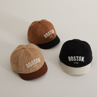 時尚嬰兒短簷棒球帽 BOSTON 字母刺繡秋季燈芯絨兒童太陽帽