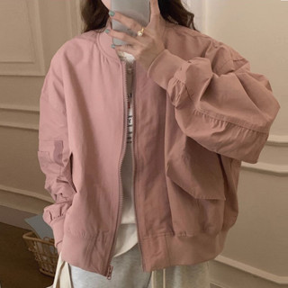 【HOSS】短版工裝外套女 日系 棒球服 寬鬆 設計感 小個子穿搭 休閒 短款 拉鏈 夾克 上衣 飛行服 女生潮牌衣服