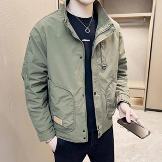 KK男裝 臺灣現貨 外套男 春裝新款潮牌簡約純色衝鋒衣夾克防水款高級感設計大口袋夾克上衣