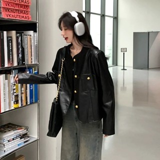 【HOT 本舖】 黑色復古今年皮衣女短款2024秋季新款韓版甜酷風PU皮夾克外套