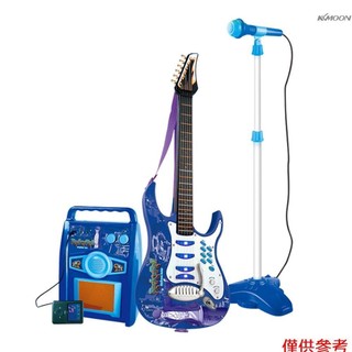 吉他麥克風音箱套裝 兒童話筒彈唱吉他 多功能樂器 藍色 出貨不含3 * AA電池
