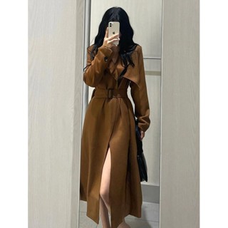 【免運包郵/現貨秒發】早秋季新款 韓系蝴蝶結褶皺女士風衣 中長款大衣外套 高階感小眾穿搭 緊身顯瘦 超好看 大尺碼女裝