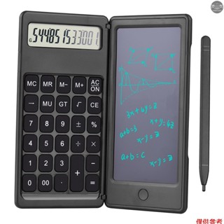 可折疊計算器和 6 英寸液晶寫字板數字繪圖板 12 位顯示帶手寫筆擦除按鈕,適合兒童成人家庭辦公室學校使用