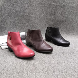 shoes鞋魔【臺灣出貨】春秋季純色真皮女短靴 圓頭粗跟側拉鍊及裸靴 休閒舒適款女單靴 歐美風皮革中老年媽媽鞋粗跟LS