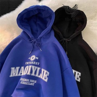 YLIE 刷毛重磅美式高街MADIYLIE字母印花連帽衛衣 男秋冬加厚寬鬆設計感潮牌帽衫 連帽衫 連帽t 情侶裝 男上衣