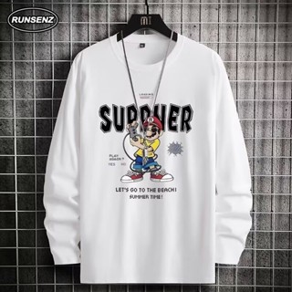 M-8XL 韓版卡通印花長t男 大尺碼長袖T恤 秋季打底衫 休閒寬鬆男生圓領上衣 胖哥穿搭 加大尺碼男裝