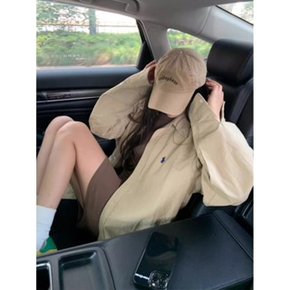 熱賣！F&X 個性襯衣韓係複古卡其色長袖襯衫女秋季新款外搭寬鬆襯衣中長款外套上衣