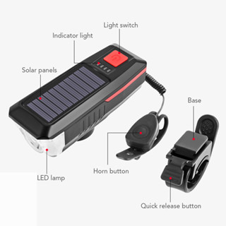 【SNTW】太陽能/USB 充電自行車燈自行車鈴喇叭燈自行車手電筒自行車前燈 USB / 太陽能充電可充電防水自行車頭燈